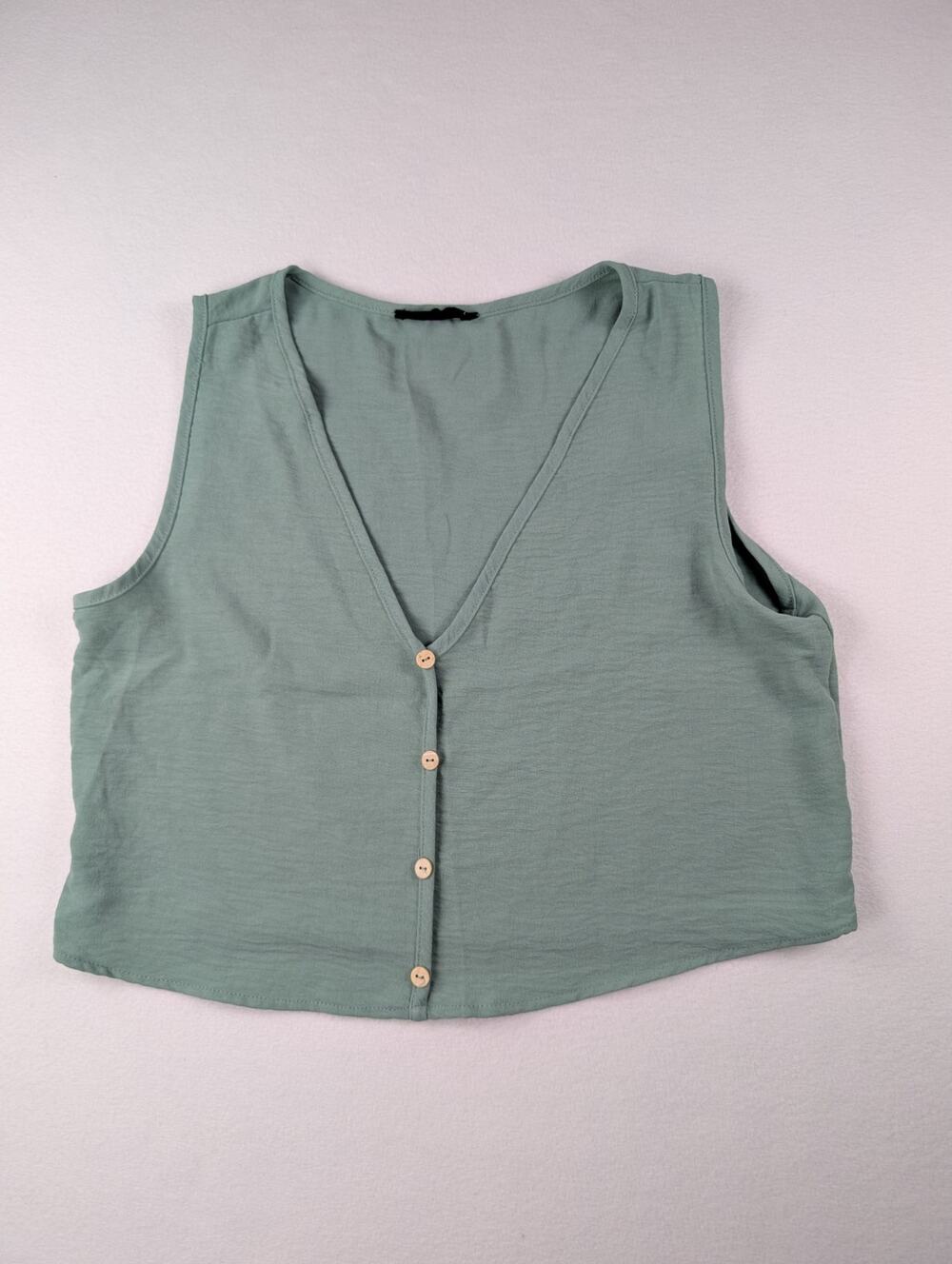 Saints Sage Green Button Front Cropped Tank Top Size L